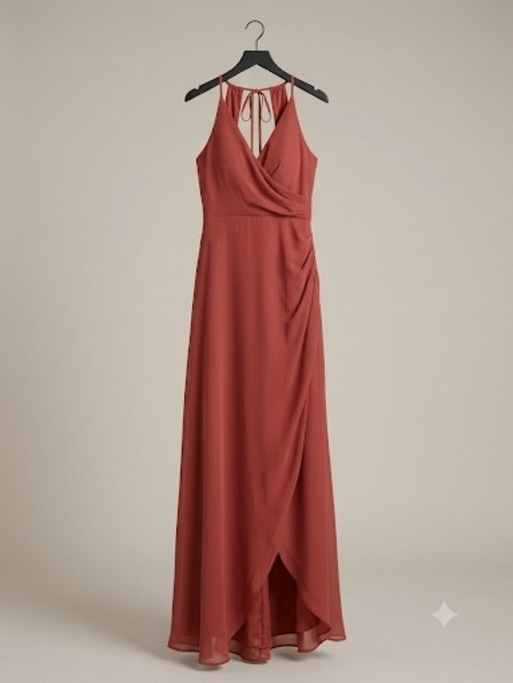 Elegant Rust Maxi Wrap Dress with Tie-Back